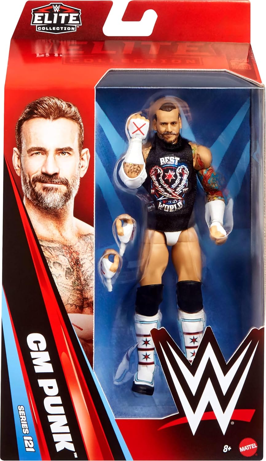 Mattel WWE Elite Action Figure & Accessories, Greatest Hits 2025 Set, 6-inch Collectible CM Punk with 25 Articulation Points & Swappable Hands