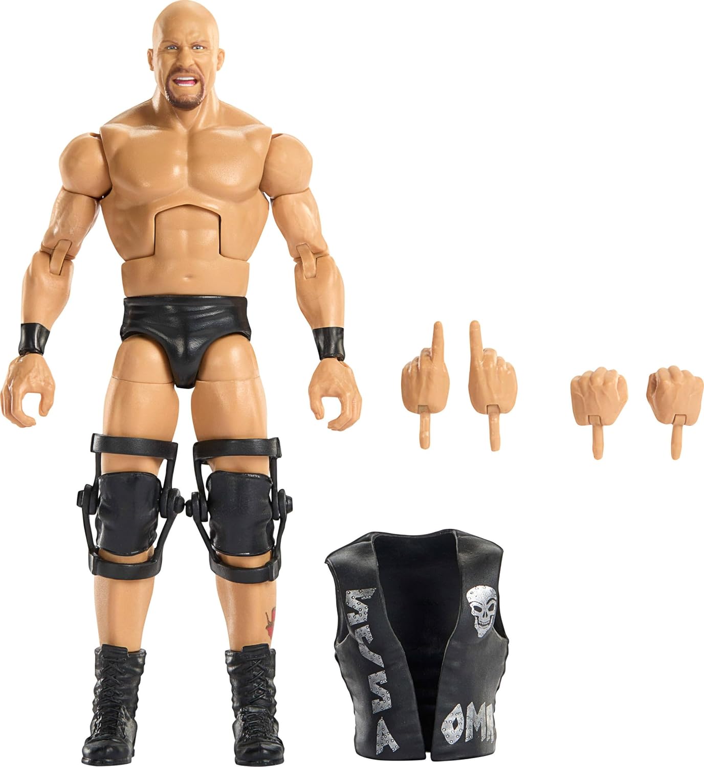 Mattel WWE Elite Action Figure & Accessories, Greatest Hits 2025 Set, 6-inch Collectible “Stone Cold” Steve Austin with 25 Articulation Points & Swappable Hands