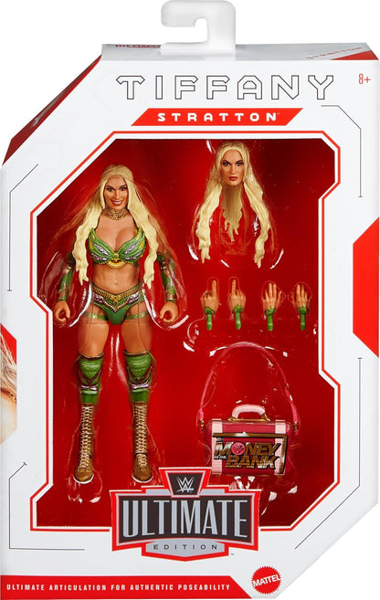 Mattel WWE Ultimate Edition Action Figure & Accessories Set, Tiffany Stratton 6-inch Collectible with Swappable Heads & Hands, 30 Articulation Points